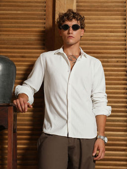 Campus Sutra - Men's Chalk White Ridge-Tactile Shirt