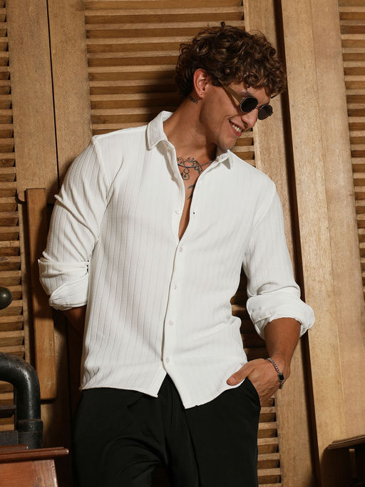 CAHOOT Men's Chalk White Chevron-Panel Tactile Shirt