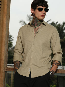 Campus Sutra - Men's Olive Chevron-Tactile Shirt