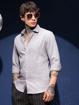 Campus Sutra - Men's Coin Grey Slanted-Trough Shirt