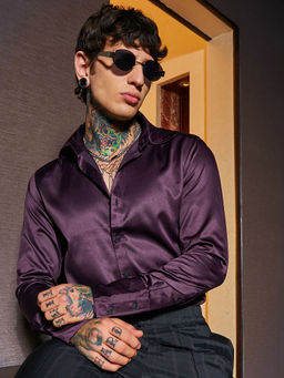 Campus Sutra - Men's Grape Purple Solid Satin Shirt