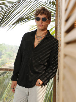 Campus Sutra - Men's Onyx Black Axisline Utility-Relaxed Shirt