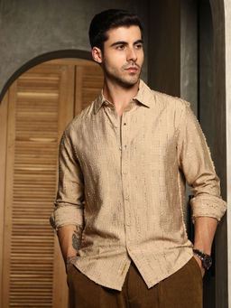 Campus Sutra - Men's Khaki Beige Wicker-Tactile Shirt