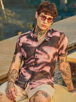 Campus Sutra - Men's Midnight Black And Violet Purple Blurred-Mesh Shirt