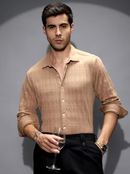 Campus Sutra - Men's Peanut Brown Braided-Knot Tactile Shirt