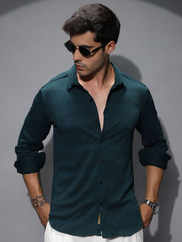 Campus Sutra - Men's Phlato Teal Braided-Knot Tactile Shirt