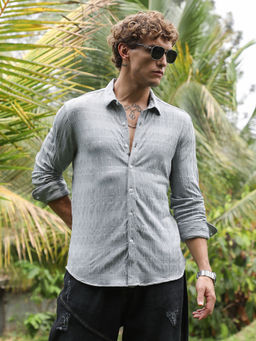 Campus Sutra - Men's Coin Grey Braided-Knot Tactile Shirt