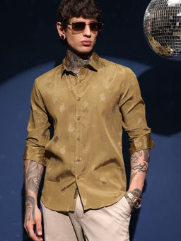 Campus Sutra - Men's Mustard Lotus-Texture Shirt