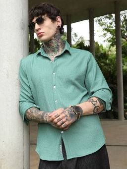 Campus Sutra - Men's Sage Green Weave-Tactile Shirt