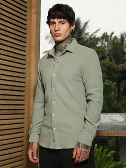 Campus Sutra - Men's Mint Green Rope-Textured Shirt