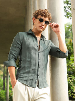 Campus Sutra - Men's Pine Green Parallel-Check Tactile Shirt