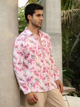 Campus Sutra - Men's Rose Pink Water-Lily Shirt