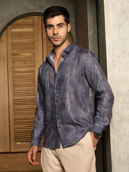 Campus Sutra - Men's Indigo Blue Thread-Imprint Shirt