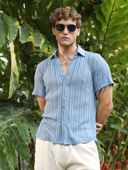 Campus Sutra - Men's Cornflower Blue Ridge Knit Shirt