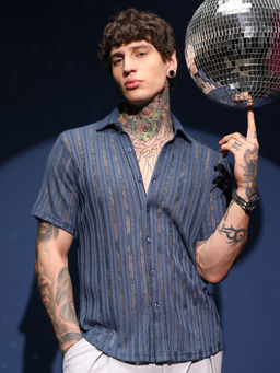 Campus Sutra - Men's Aegean Blue Ridge Knit Shirt