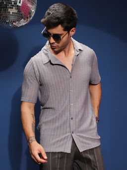 Campus Sutra - Men's Onyx Grey Grid-Tactile Shirt