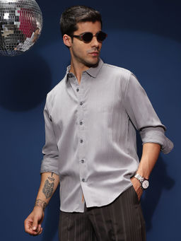 Campus Sutra - Men's Cloud Grey Multitrack-Tactile Shirt