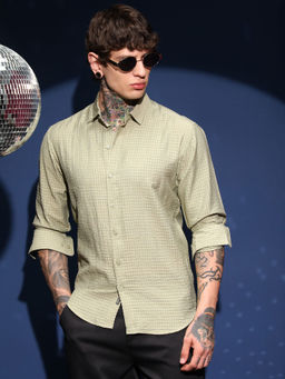 Campus Sutra - Men's Light Pistachio Grid-Tactura Shirt