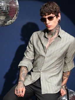 Campus Sutra - Men's Sage Green Wicker-Tactile Shirt