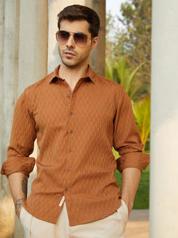 Campus Sutra - Men's Sienna Brown Ruche-Tactile Shirt