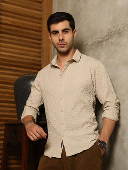 Campus Sutra - Men's Saltbox Beige Embossed Geometric Shirt