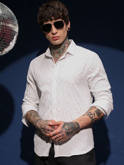 Campus Sutra - Men's Daisy White Embossed Shirt