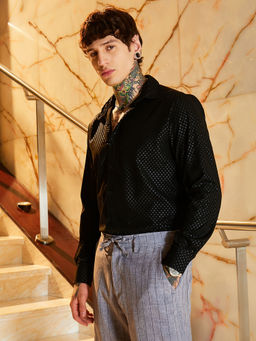 Campus Sutra - Men's Onyx Black Shard Imprint Shirt