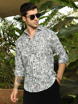 Campus Sutra - Men's Cream White And Onyx Black Static-Imprint Shirt