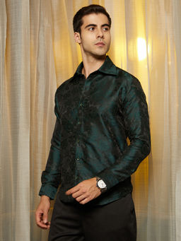 Campus Sutra - Men's Emerald Green Rosa-Woven Shirt