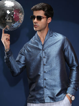 Campus Sutra - Men's Electric Blue Distortion-Texture Shirt