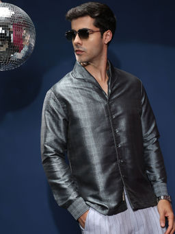 Campus Sutra - Men's Moon Grey Distortion-Texture Shirt