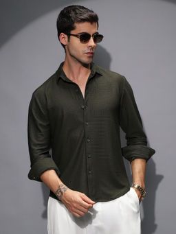 Campus Sutra - Men's Seaweed Green Gridveil-Tactile Shirt