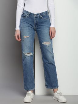 Calvin Klein - Medium-Wash Straight Fit Mid Rise Blue Jeans