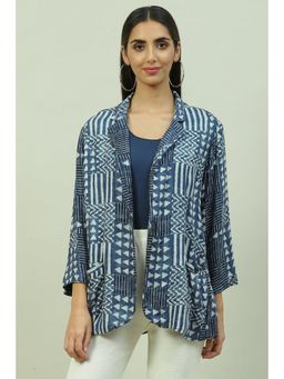 Biba - Blue Printed Ethnic Jacket with Inner (Set of 2)