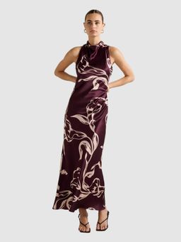 Forever New - Maroon Michelle Open Back Satin Maxi Dress