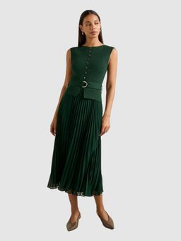 Forever New - Green Lelani Pleat Hem Midi Dress with Belt