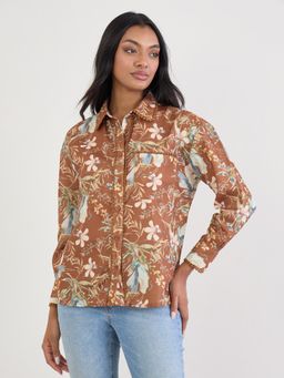 Styli - Womens Lace Edge Detail On The Collar Printed Full Sleeve Shirt