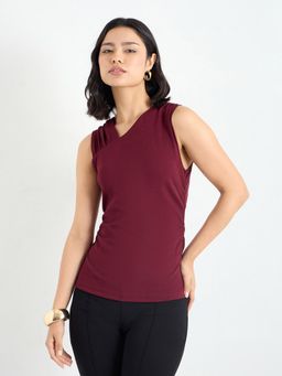Styli - Womens Gathers Asymmetric Neckline Sleeveless Top