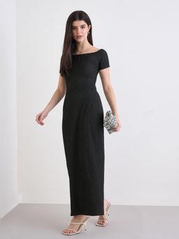Styli - Womens Black Off Shoulder Knitted Maxi Dress