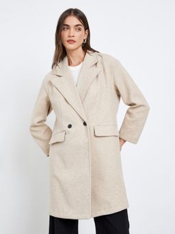 Styli - Womens Beige Long Line Boxy Double Breasted Wool Look Coat