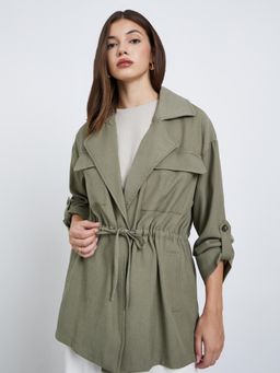 Styli - Womens Khaki Long Line Regular Fit Utility Jacket
