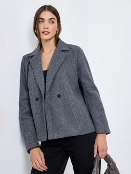 Styli - Womens Charcoal Oversized Fit Double Breasted Wool Look Jacket
