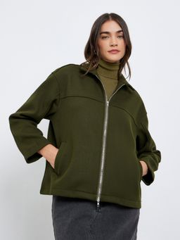 Styli - Womens Olive Oversized Fit Regular Length Bomber Jacket