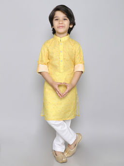 Mini Stitch - Yellow Bandani Print Cotton Kurta with Pant (Set of 2)