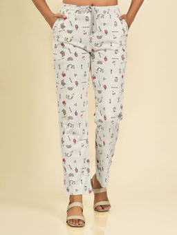 MAYSIXTY - Women Cotton Off-White Printed Pyjama
