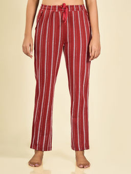 MAYSIXTY - Women Cotton Red Stripes Pyjama