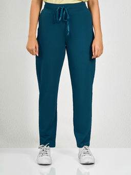 MAYSIXTY - Women Cotton Spandex Blue Solid Track Pants