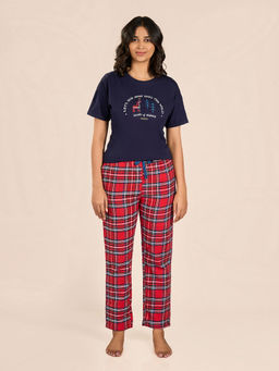 MAYSIXTY - Women Blue Round Neck Shorts Sleeve Printed Side Cut Top and Pyjama (Set of 2)