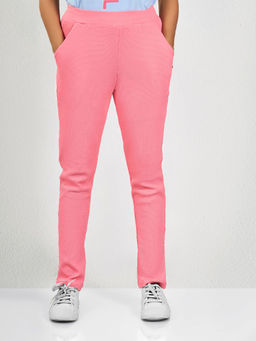 MAYSIXTY - Women Cotton Waffle Pink Solid Track Pants