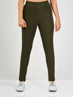 MAYSIXTY - Women Rib Dark Olive Solid Leggings